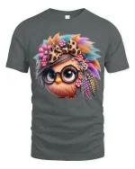 Cute Boho Owl With Glasses Art T Shirt Colorful Free Spirit - gray t-shirt on white background