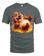 Funny Happy Bear Honey Splash Art T Shirt Sweet Playful Mood - gray t-shirt on white background
