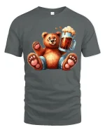 Funny Bear Holding Beer Art T Shirt With Chill Party Vibes - gray t-shirt on white background