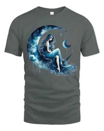 Moon Goddess Dream Art T Shirt With Celestial Night Energy - gray t-shirt on white background