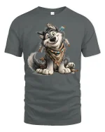 Cute Boho Wolf Cartoon Art T Shirt With Free Spirit Charm - gray t-shirt on white background