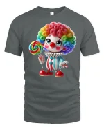 Cute Rainbow Clown Lollipop Art T Shirt Sweet Fun Vibes - gray t-shirt on white background