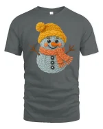 Cute Knitted Snowman Winter Art T Shirt With Cozy Joy - gray t-shirt on white background