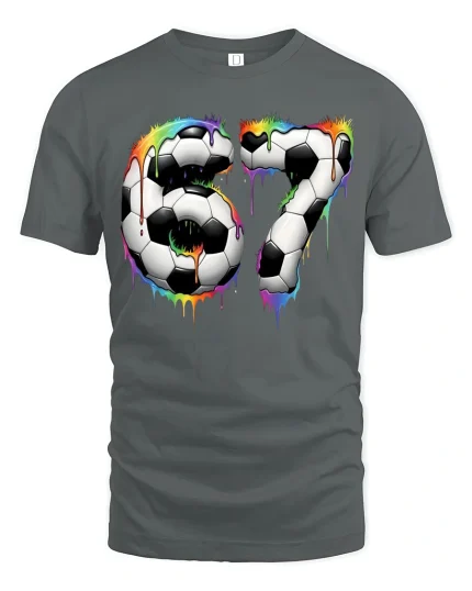 Colorful Soccer Number 67 Art T Shirt With Bold Sport Energy - gray t-shirt on white background