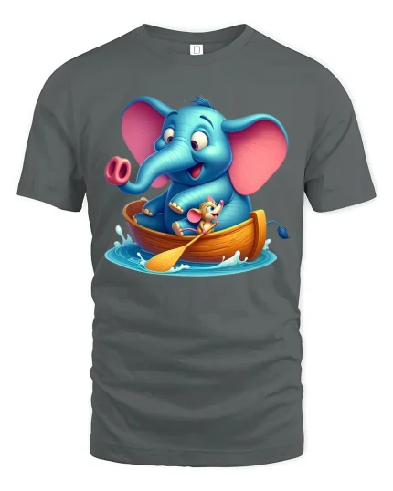 Cute Elephant Boat Adventure T Shirt With Funny Animal Joy - gray t-shirt on white background