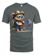 Cute Bear Fishing Adventure T Shirt With Playful Charm - gray t-shirt on white background