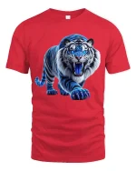 Fierce Blue Tiger Roaring Art T Shirt With Powerful Energy - red t-shirt on white background