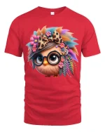 Cute Boho Owl With Glasses Art T Shirt Colorful Free Spirit - red t-shirt on white background