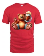 Funny Bear Holding Beer Art T Shirt With Chill Party Vibes - red t-shirt on white background