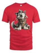 Cute Boho Wolf Cartoon Art T Shirt With Free Spirit Charm - red t-shirt on white background