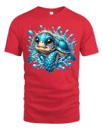 Cute Blue Baby Turtle Splash Art T Shirt With Ocean Joy - red t-shirt on white background