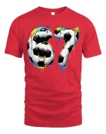 Colorful Soccer Number 67 Art T Shirt With Bold Sport Energy - red t-shirt on white background