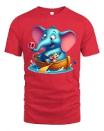 Cute Elephant Boat Adventure T Shirt With Funny Animal Joy - red t-shirt on white background
