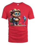 Cute Bear Fishing Adventure T Shirt With Playful Charm - red t-shirt on white background