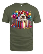 Cute Cat Gift Box Surprise T Shirt With Adorable Party Vibes - military green t-shirt on white background
