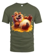 Funny Happy Bear Honey Splash Art T Shirt Sweet Playful Mood - military green t-shirt on white background