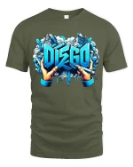 Disco Graffiti Street Art T Shirt With Urban Creative Energy - military green t-shirt on white background