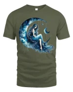 Moon Goddess Dream Art T Shirt With Celestial Night Energy - military green t-shirt on white background