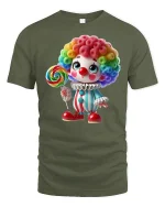 Cute Rainbow Clown Lollipop Art T Shirt Sweet Fun Vibes - military green t-shirt on white background