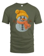 Cute Knitted Snowman Winter Art T Shirt With Cozy Joy - military green t-shirt on white background
