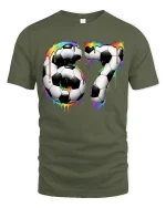 Colorful Soccer Number 67 Art T Shirt With Bold Sport Energy - military green t-shirt on white background