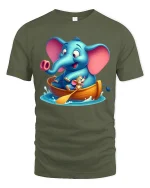 Cute Elephant Boat Adventure T Shirt With Funny Animal Joy - military green t-shirt on white background