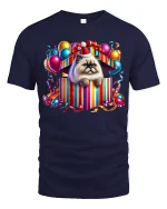 Cute Cat Gift Box Surprise T Shirt With Adorable Party Vibes - navy t-shirt on white background