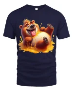 Funny Happy Bear Honey Splash Art T Shirt Sweet Playful Mood - navy t-shirt on white background