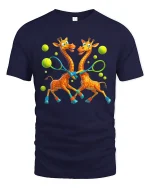 Funny Giraffes Playing Tennis Art T Shirt With Sporty Joy - navy t-shirt on white background