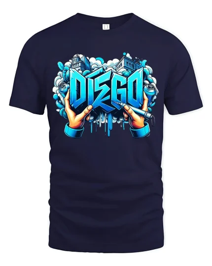 Disco Graffiti Street Art T Shirt With Urban Creative Energy - navy t-shirt on white background