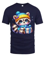 Cute Winter Raccoon Gift Art T Shirt With Cozy Holiday Joy - navy t-shirt on white background