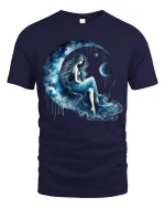 Moon Goddess Dream Art T Shirt With Celestial Night Energy - navy t-shirt on white background