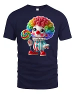 Cute Rainbow Clown Lollipop Art T Shirt Sweet Fun Vibes - navy t-shirt on white background