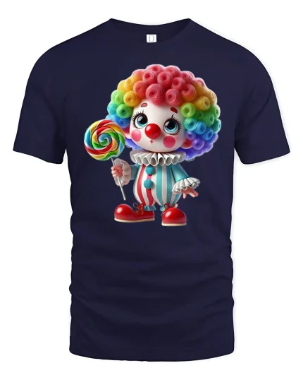 Cute Rainbow Clown Lollipop Art T Shirt Sweet Fun Vibes - navy t-shirt on white background