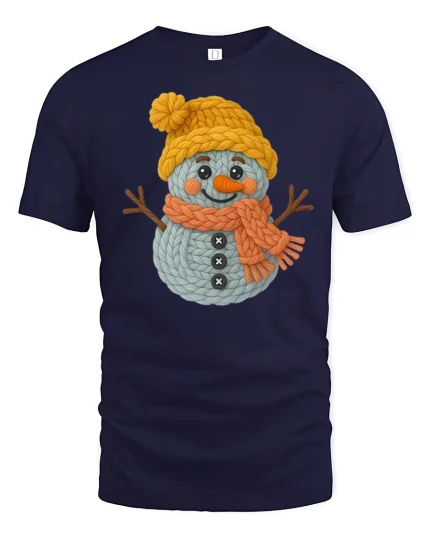 Cute Knitted Snowman Winter Art T Shirt With Cozy Joy - navy t-shirt on white background