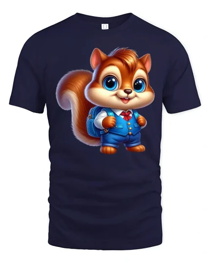 Cute Smart Squirrel Backpack Art T Shirt With Adorable Charm - navy t-shirt on white background