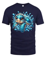 Cute Blue Baby Turtle Splash Art T Shirt With Ocean Joy - navy t-shirt on white background