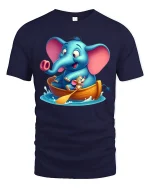 Cute Elephant Boat Adventure T Shirt With Funny Animal Joy - navy t-shirt on white background