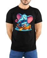 Cute Elephant Boat Adventure T Shirt With Funny Animal Joy - model wearing black tee with hands behind back