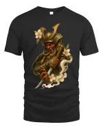 Dark Samurai Demon Warrior Art T Shirt With Mythic Power - black t-shirt on white background