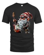 Rock Star Christmas Gnome Tee Funny Guitar Holiday Graphic Art - black t-shirt on white background