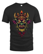 Demonic Crowned Beast Tee Dark Fantasy Fire Horn Artwork - black t-shirt on white background
