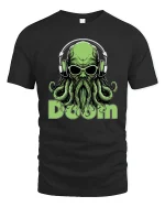 Cosmic Doom DJ Cthulhu Tee Psychedelic Monster Music Art - black t-shirt on white background
