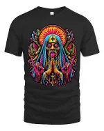 Psychedelic Dark Nun Horror Art T Shirt With Trippy Energy - black t-shirt on white background