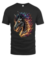 Flaming Cyber Horse Skull Tee Futuristic Fire Fantasy Art - black t-shirt on white background