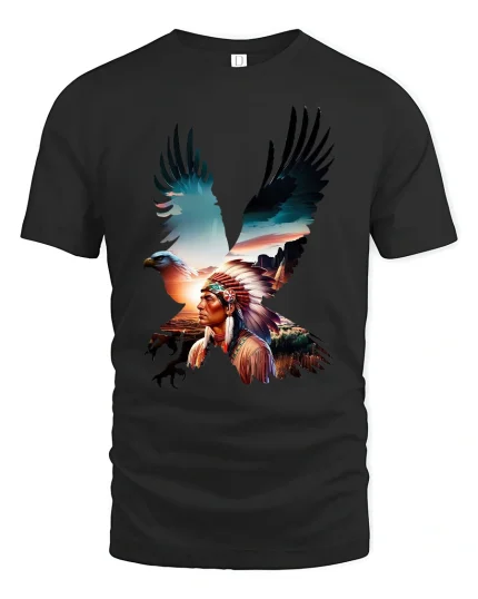 Native Eagle Spirit Art T Shirt With Powerful Freedom Energy - black t-shirt on white background