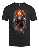 Infernal Three Headed Demon Fire Art T Shirt Dark Fantasy Power - black t-shirt on white background
