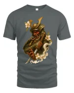 Dark Samurai Demon Warrior Art T Shirt With Mythic Power - gray t-shirt on white background