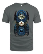 Mystic Winged Oracle Tee Celestial Eye Fantasy Graphic Art - gray t-shirt on white background