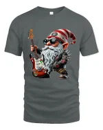 Rock Star Christmas Gnome Tee Funny Guitar Holiday Graphic Art - gray t-shirt on white background